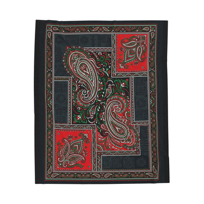 Vibrant Paisley Patchwork Blanket, Bohemian Red Black Green Throw, Intricate Ethnic Design, Artistic Folk Art Print, Unique Cozy Blankets