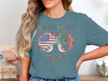 A Nation For All USA-Mexico Unity Graphic T-shirt Product