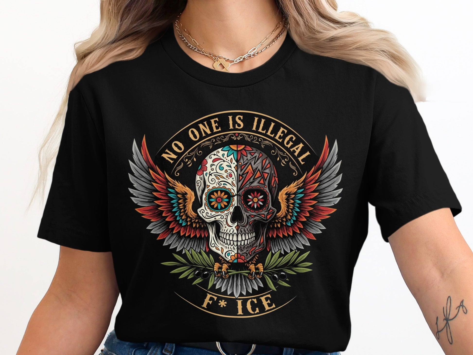 No One is Illegal F* ICE Skull Design T-Shirt Product