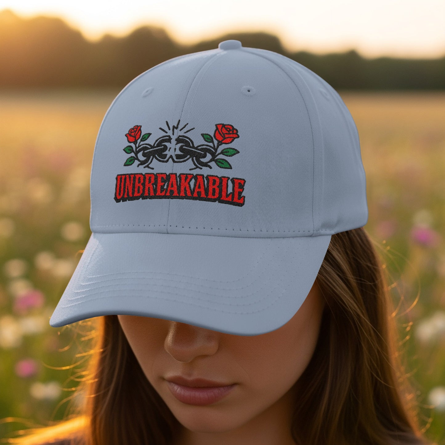 Unbreakable Embroidered Cap with Chain and Roses product type