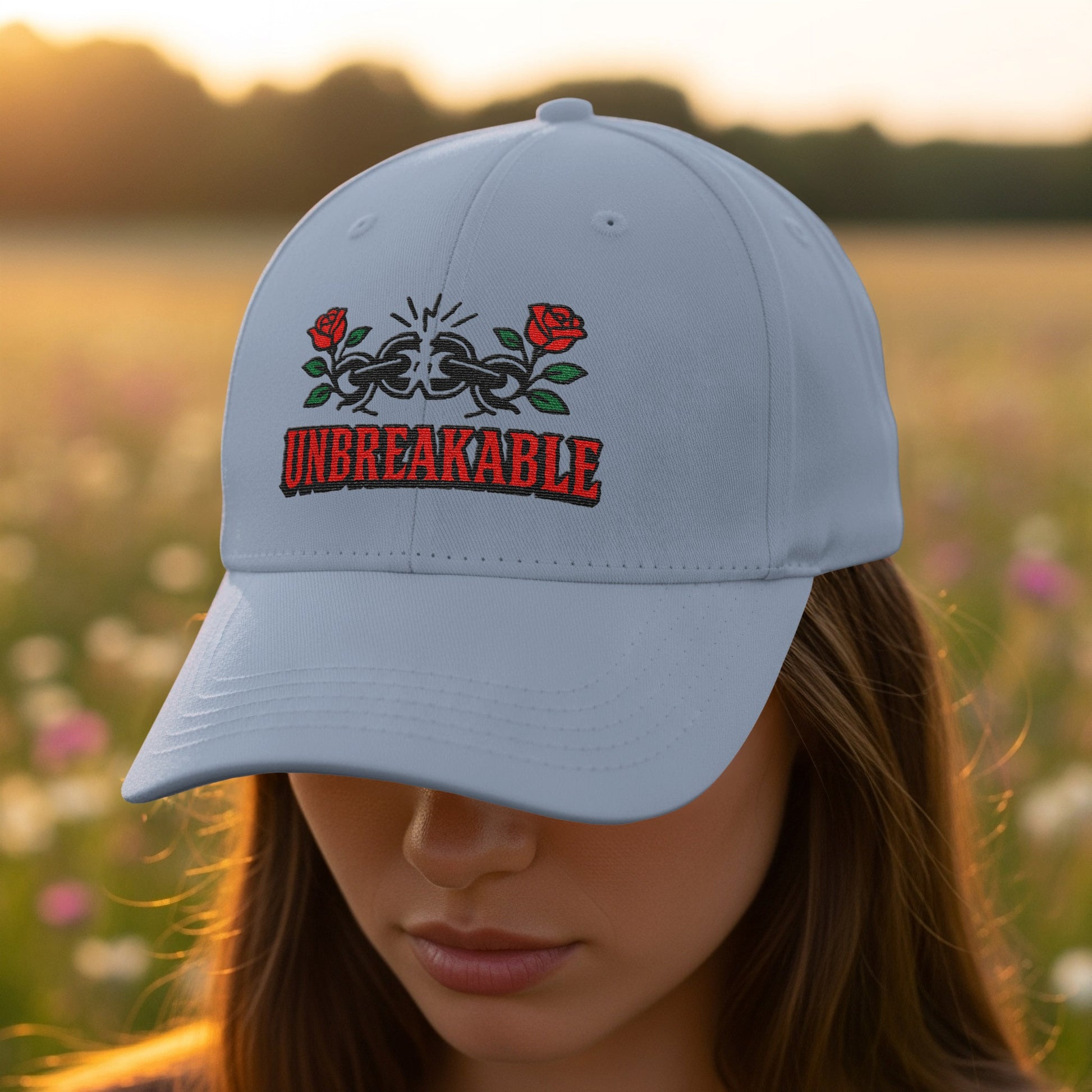 Unbreakable Embroidered Cap with Chain and Roses product type