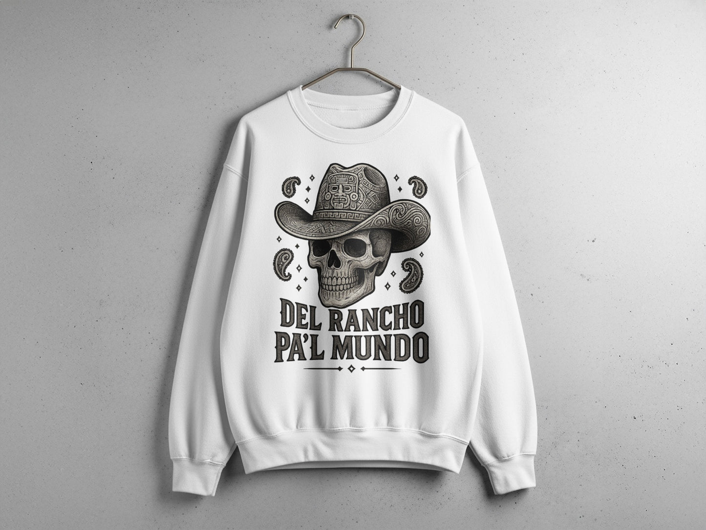 Del Rancho Pa'l Mundo with Skull and Hat Design Sweater