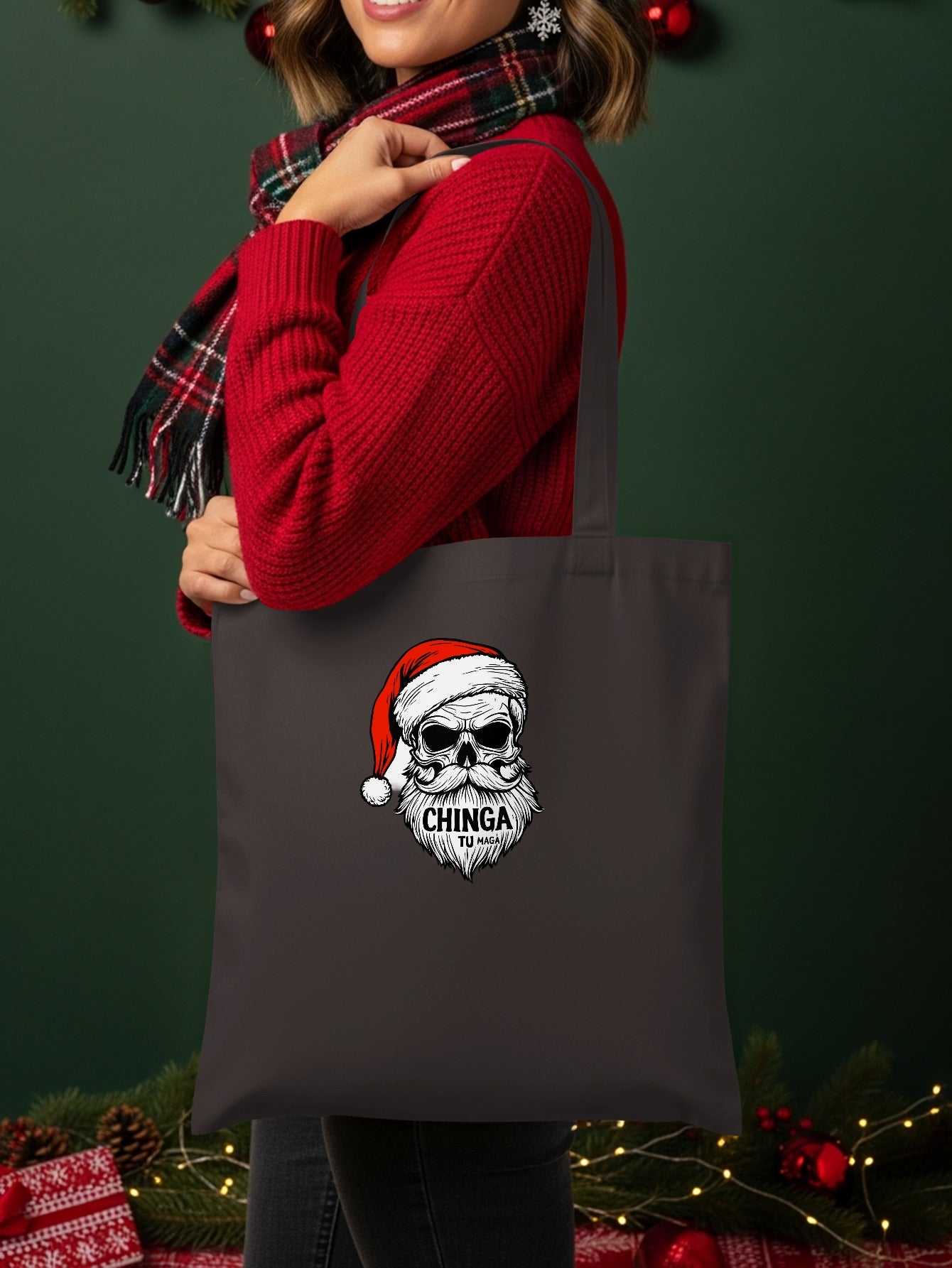 Chinga Santa Skull Tote Bag Perfect for Holidays