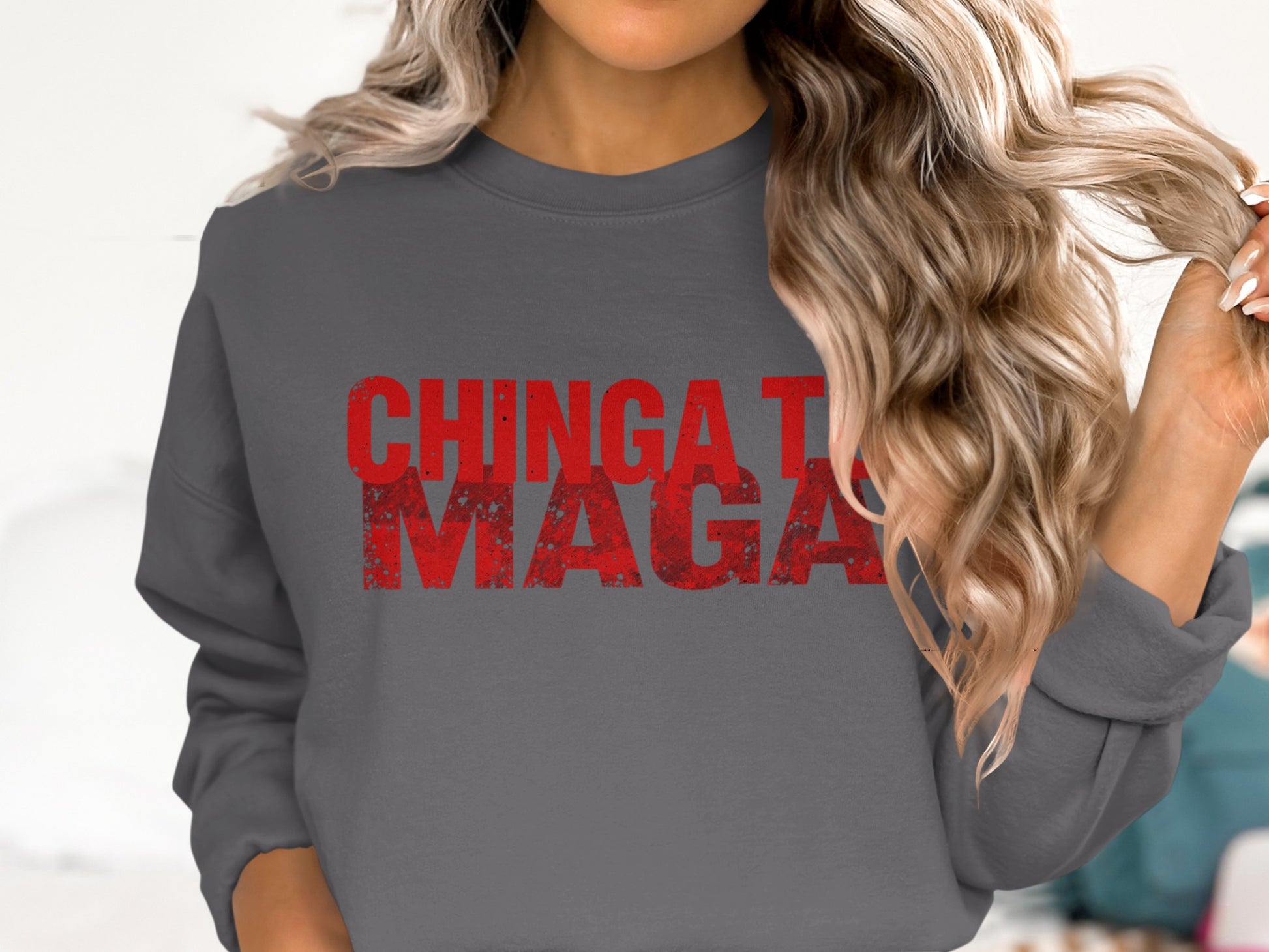 Chinga Tu Maga Grey Graphic Sweatshirt Product
