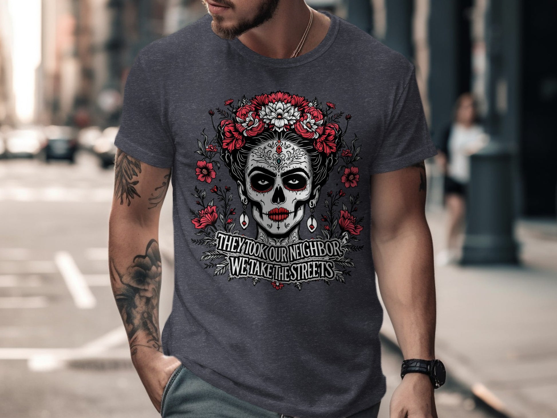 Day of the Dead Skull Art Graphic Tee Shirt product