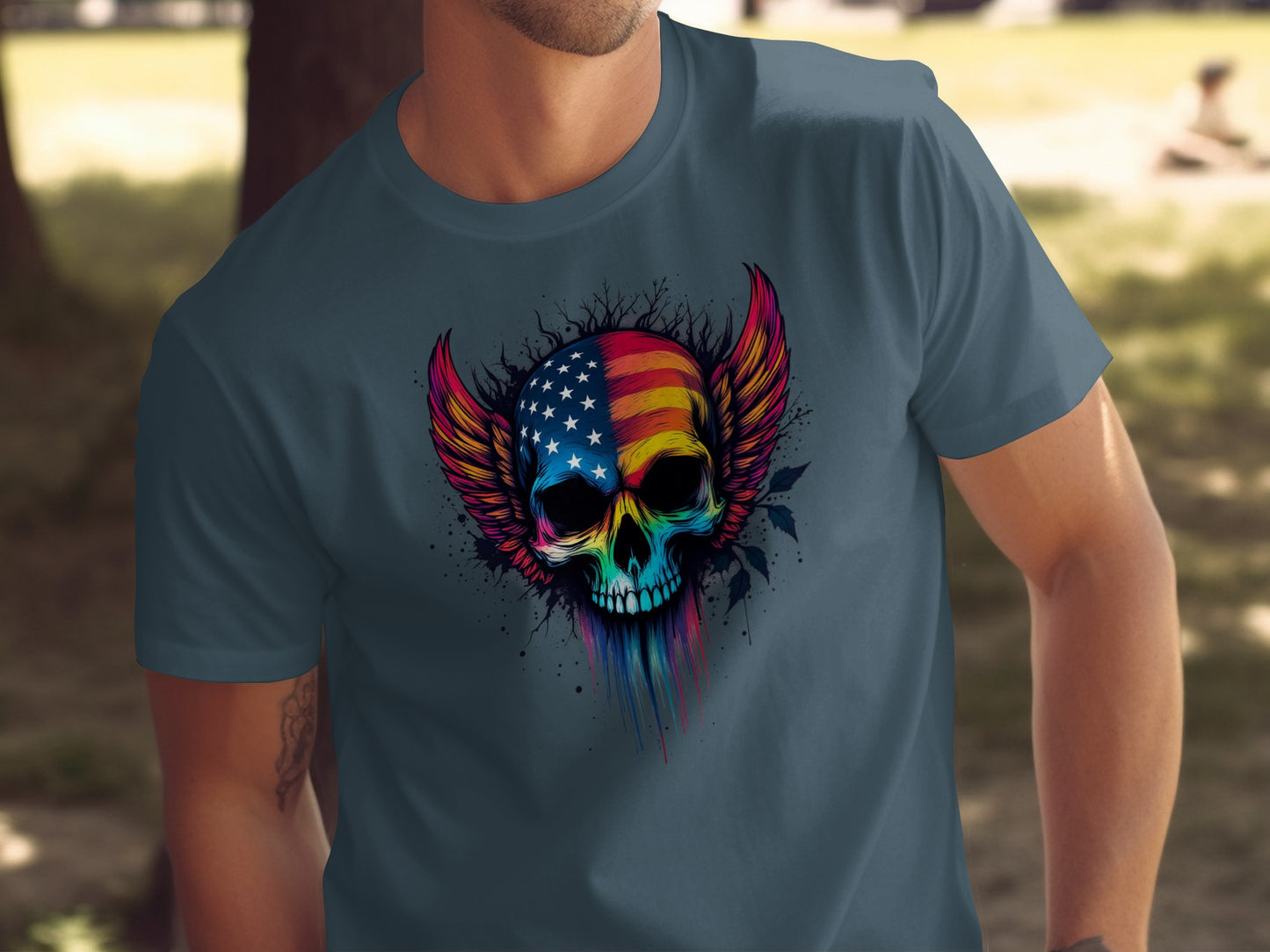 American Flag Skull with Wings Graphic T-shirt product