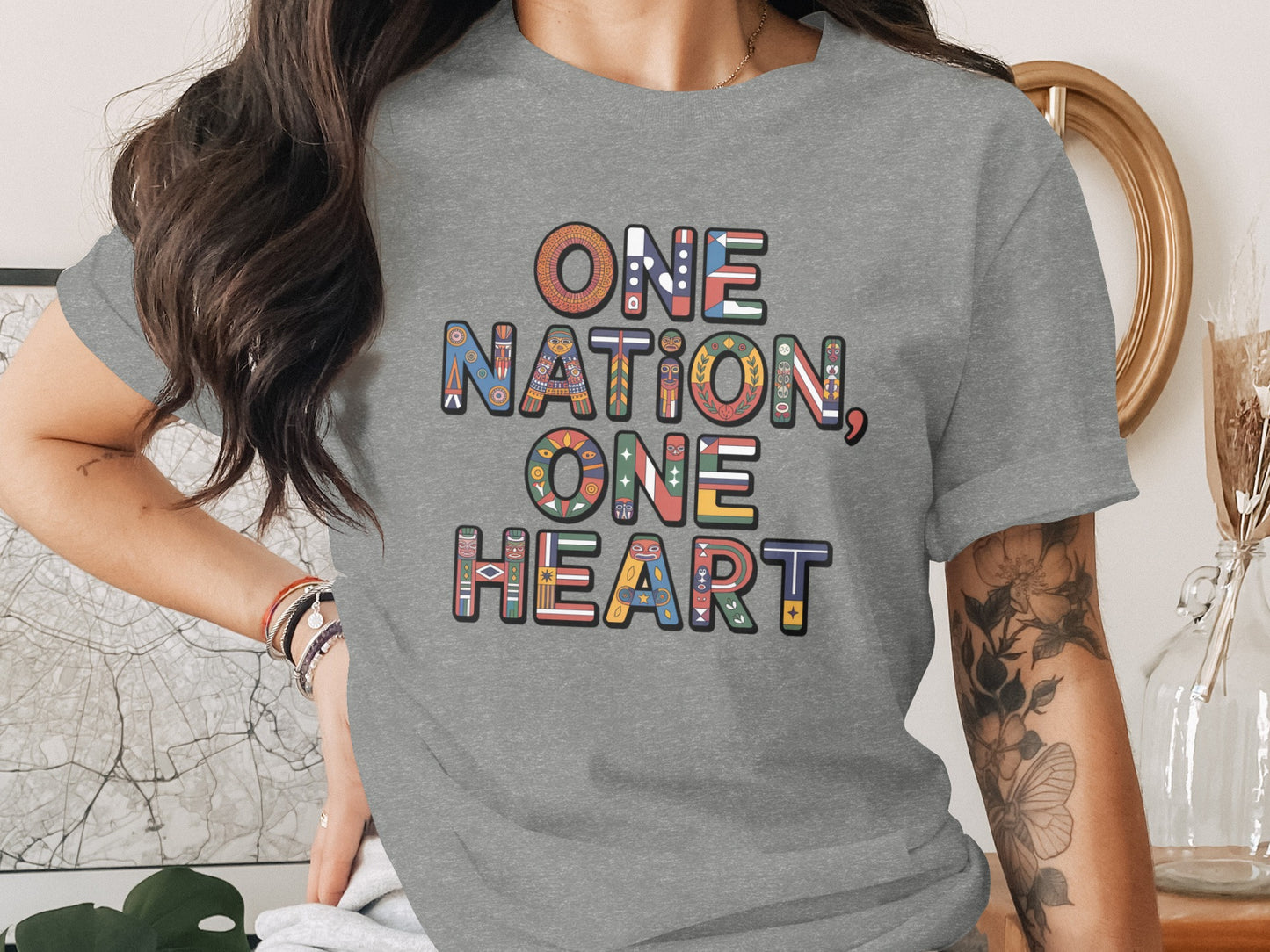 One Nation One Heart Graphic Tee Shirt