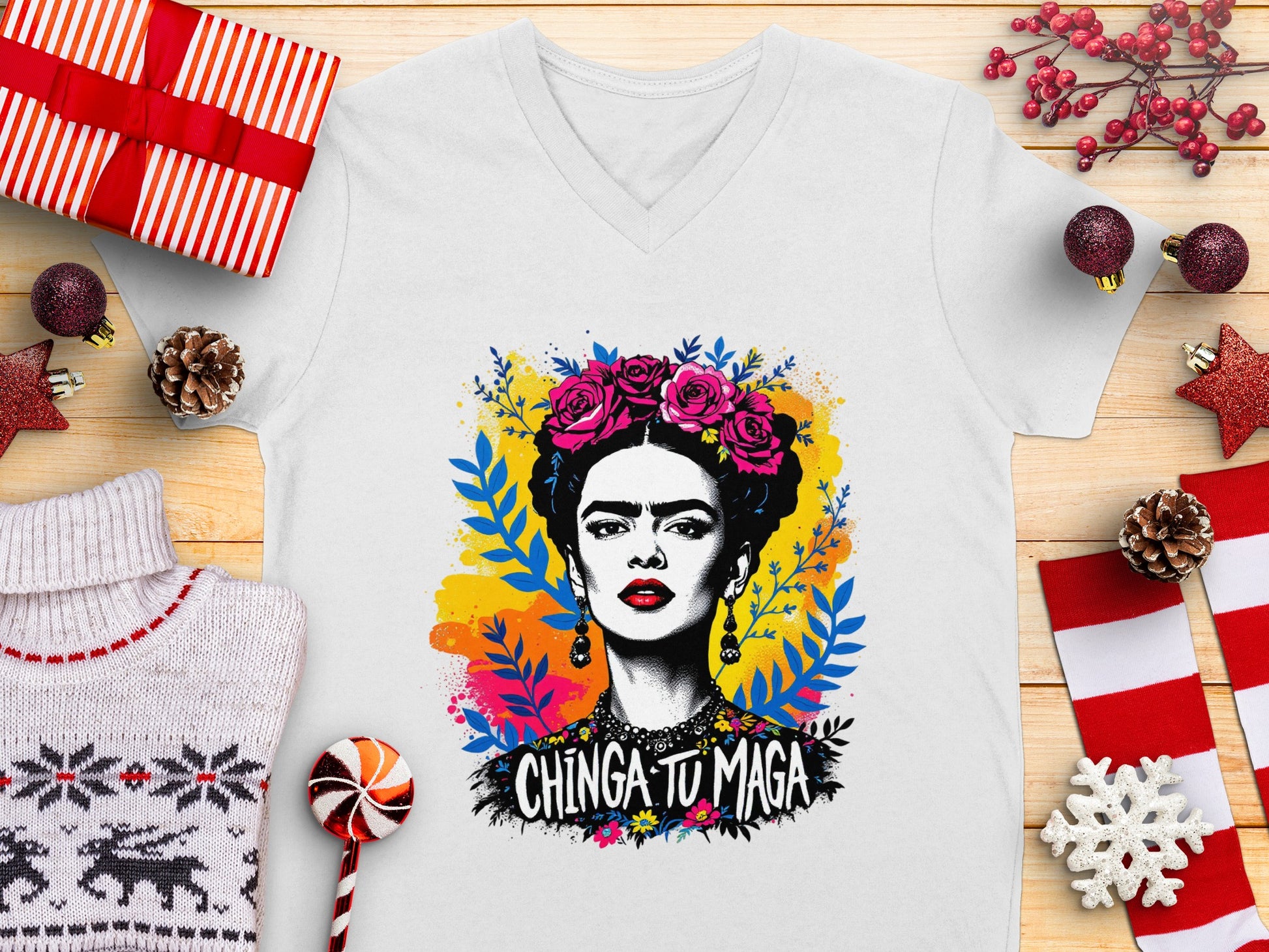 Chinga Tu Maga Graphic Print V-Neck T-Shirt product