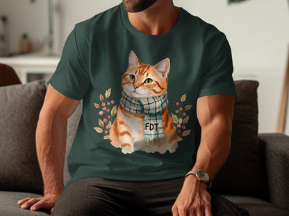 Cozy Cat with Scarf Graphic Printed T-shirt