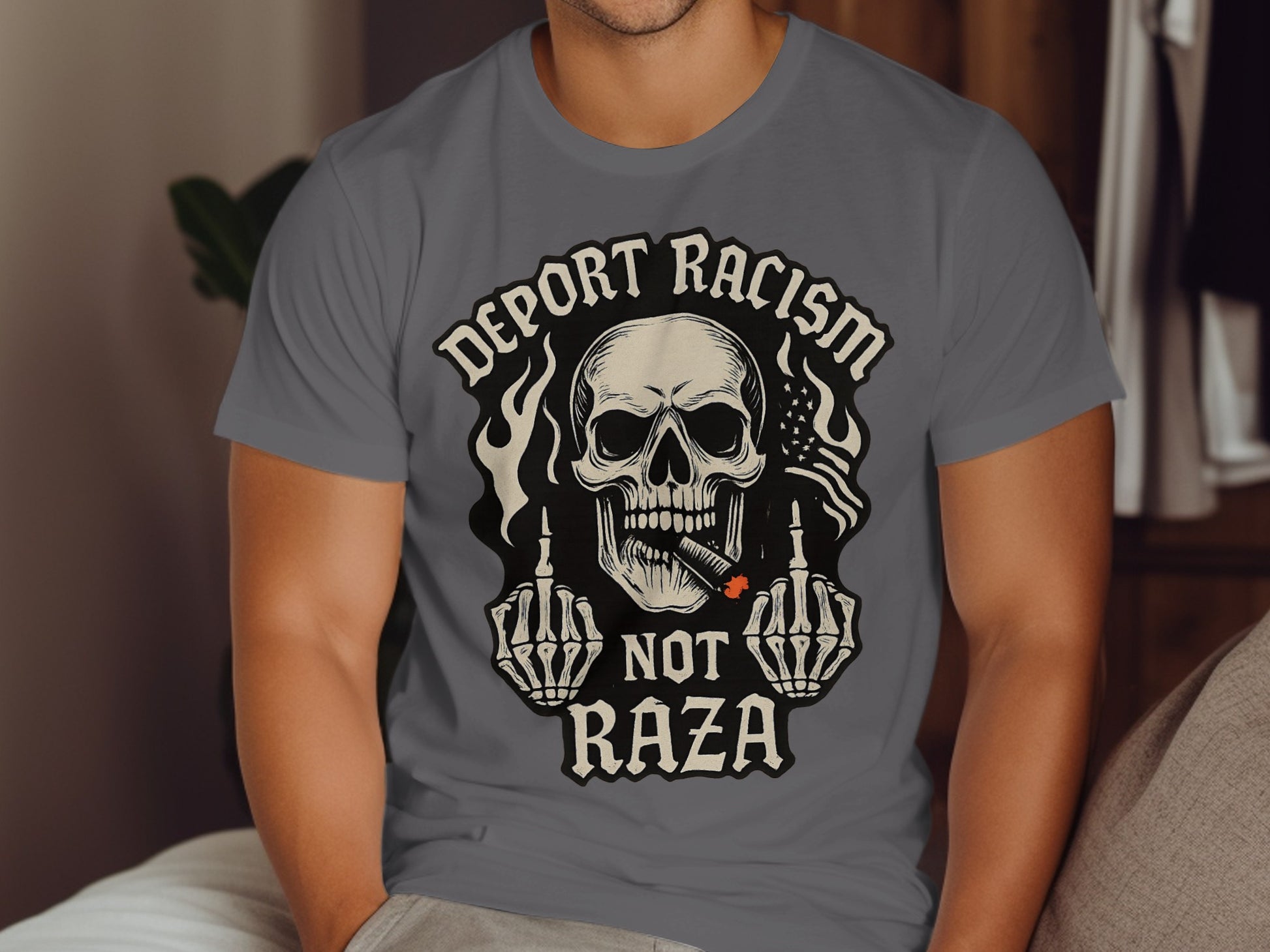 Deport Racism Not Raza Skull Design T-shirt product