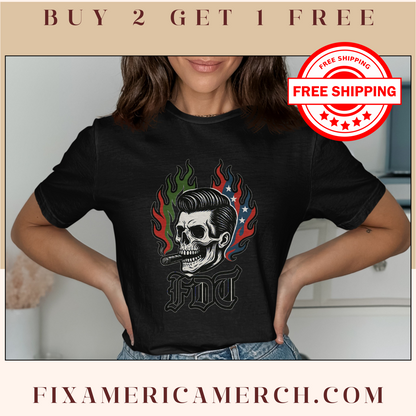 Skull Design T-Shirt with Flames Graphic product type
