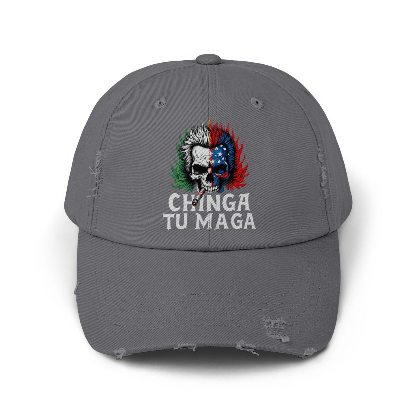 Chinga Tu Maga Skull Graphic Distressed Hat product type