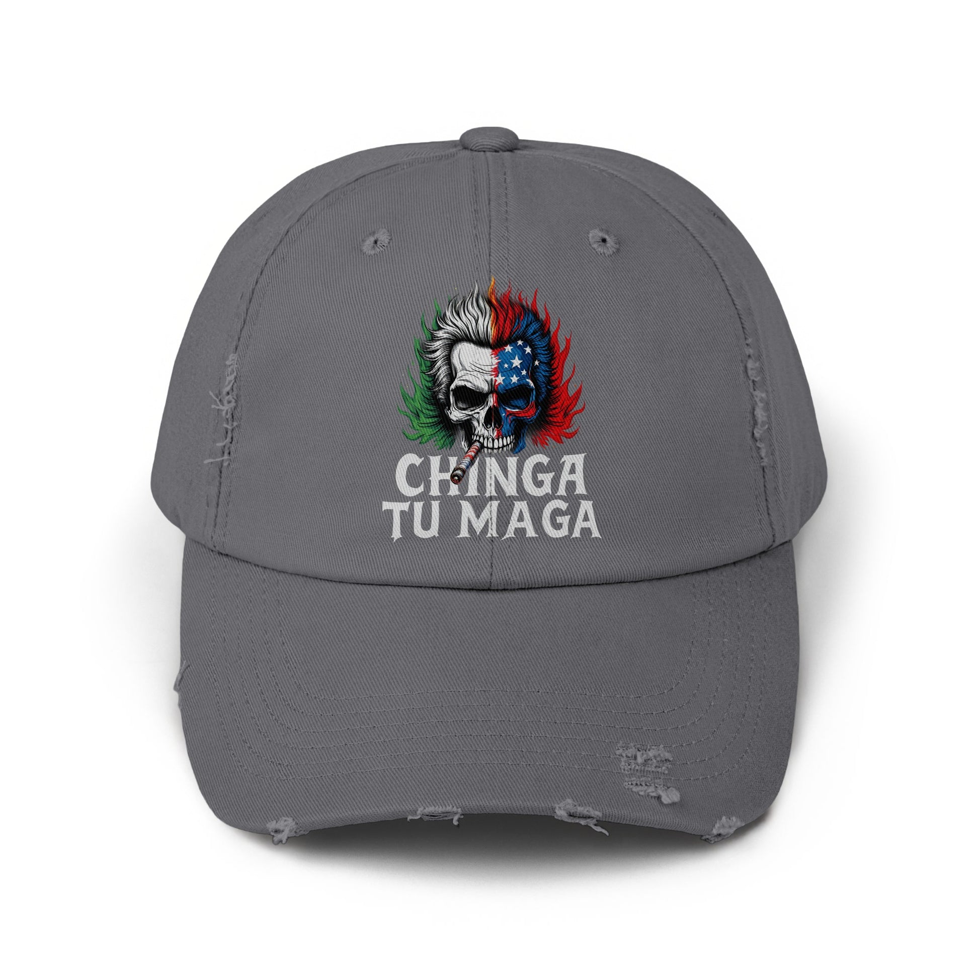 Chinga Tu Maga Skull Graphic Distressed Hat product type