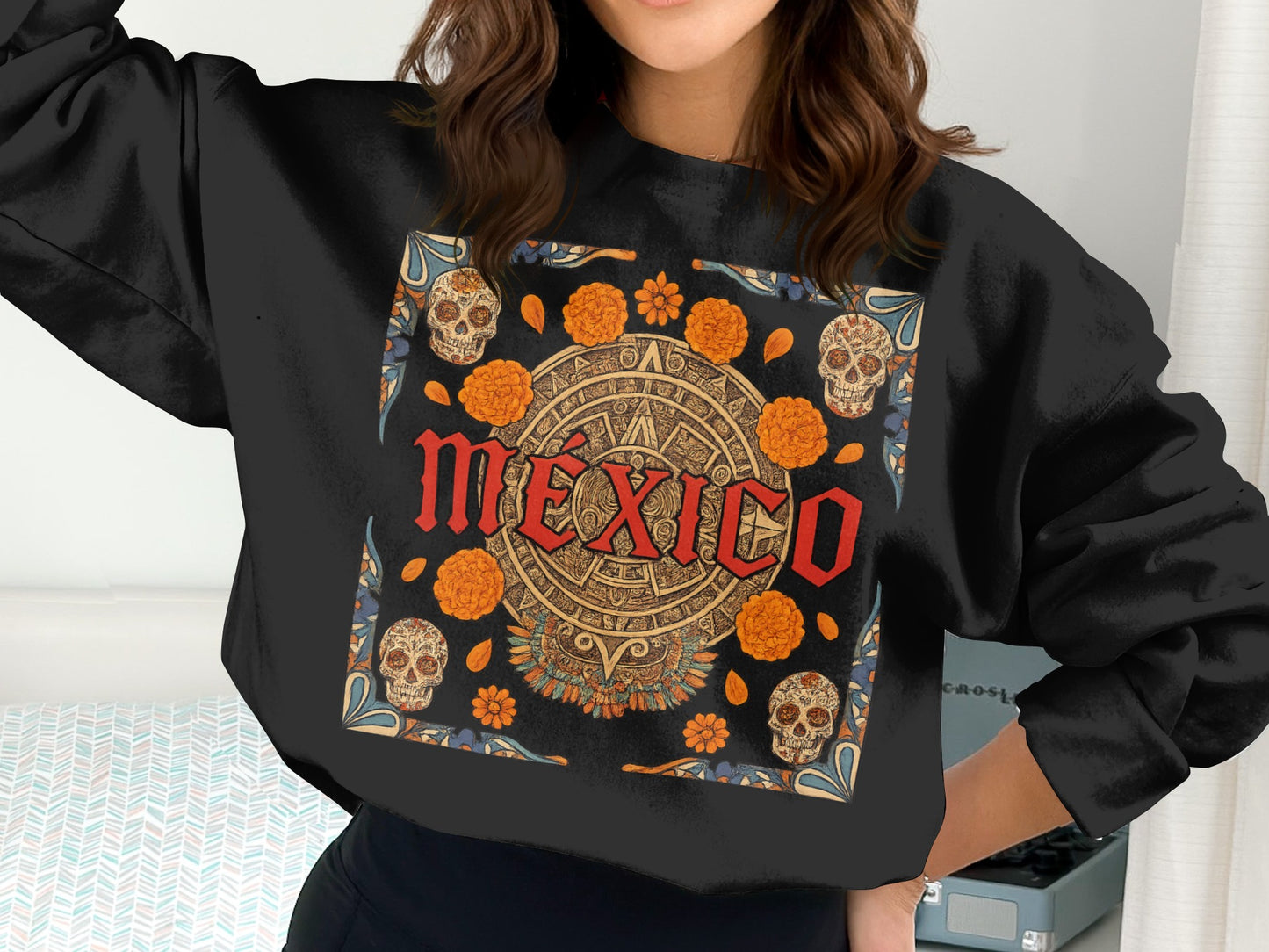 Intricate Skull and Flowers Mexico Sweatshirt