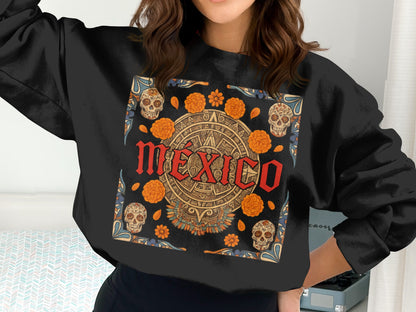 Intricate Skull and Flowers Mexico Sweatshirt