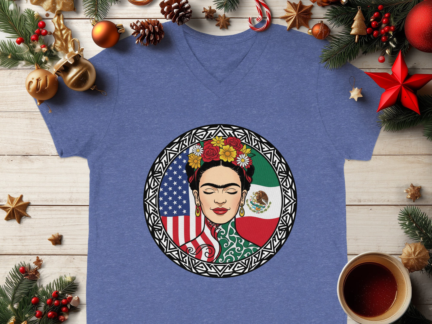 Frida Kahlo Mexican American Flag Themed Shirt