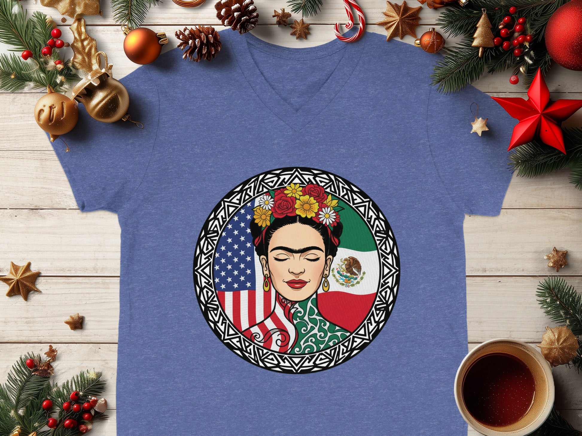 Frida Kahlo Mexican American Flag Themed Shirt