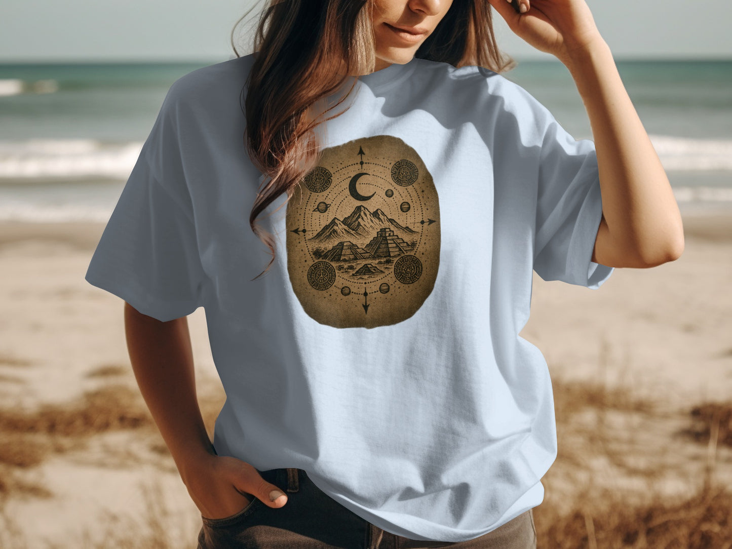 Moon and Mountain Artistic Print Shirt product
