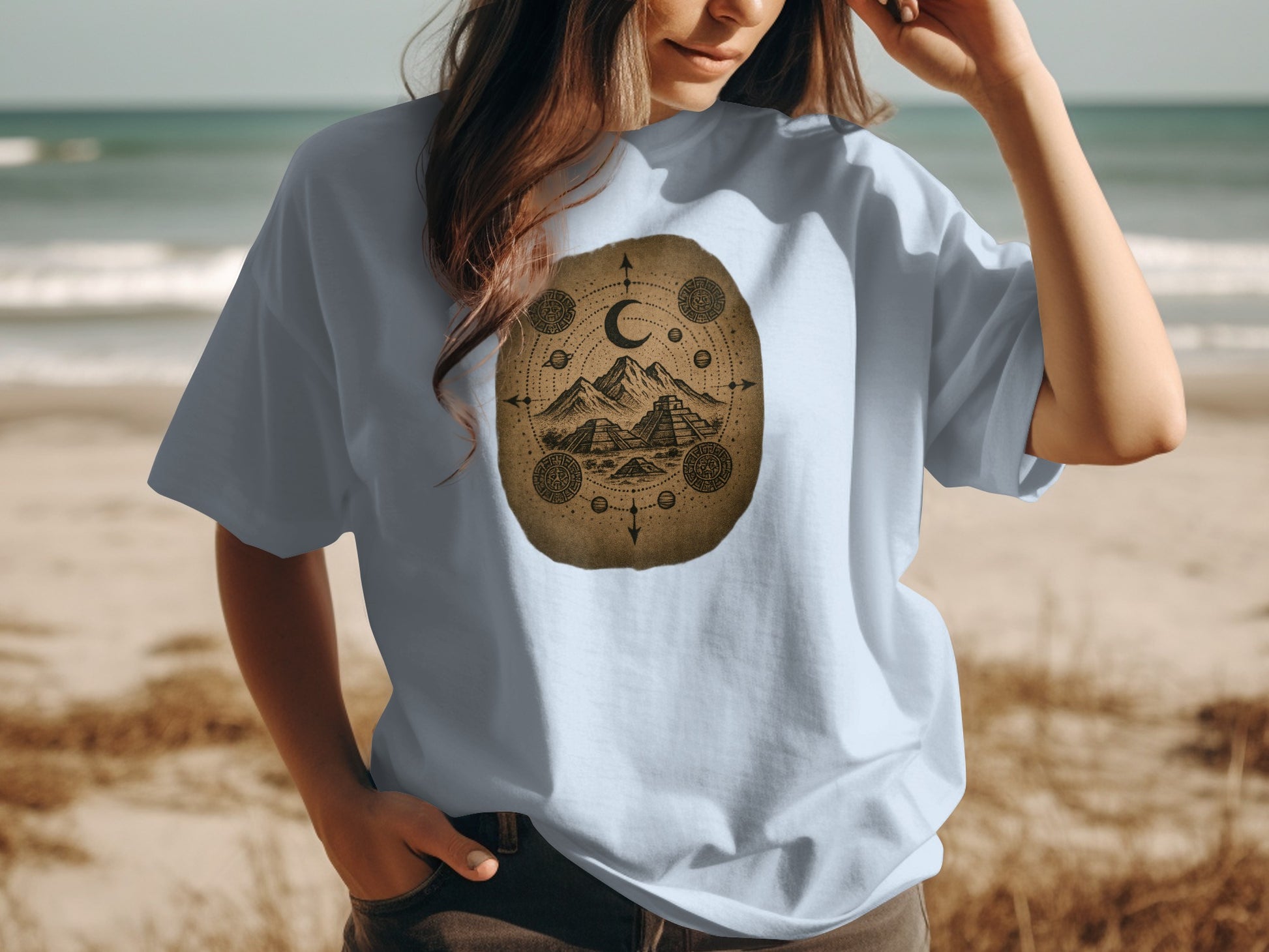 Moon and Mountain Artistic Print Shirt product
