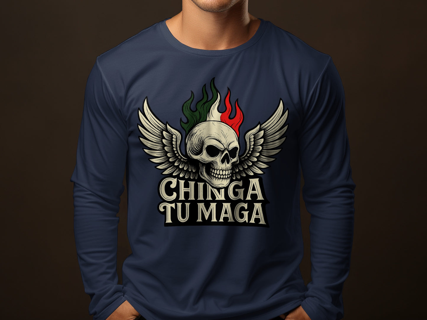 Chinga Tu Maga Skull Graphic Long Sleeve Shirt