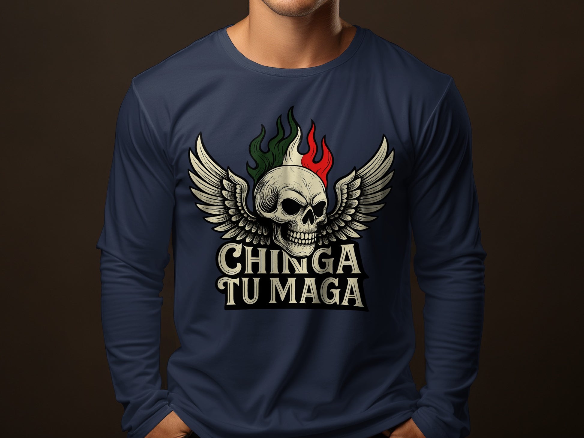 Chinga Tu Maga Skull Graphic Long Sleeve Shirt