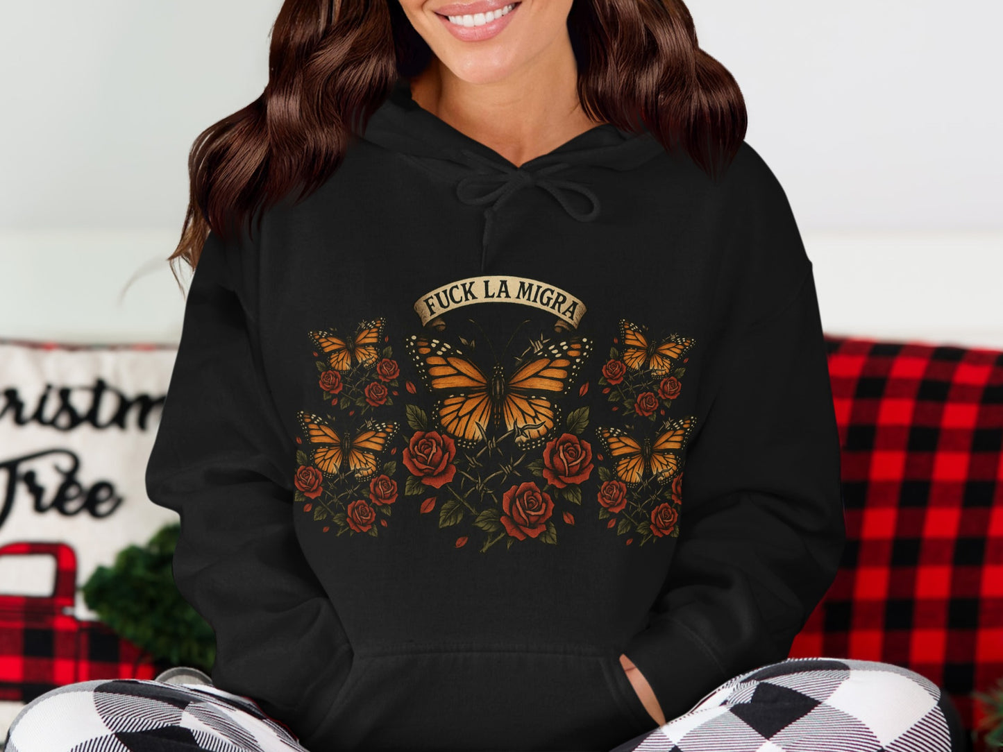 Bold Butterfly and Roses Design Hoodie product type