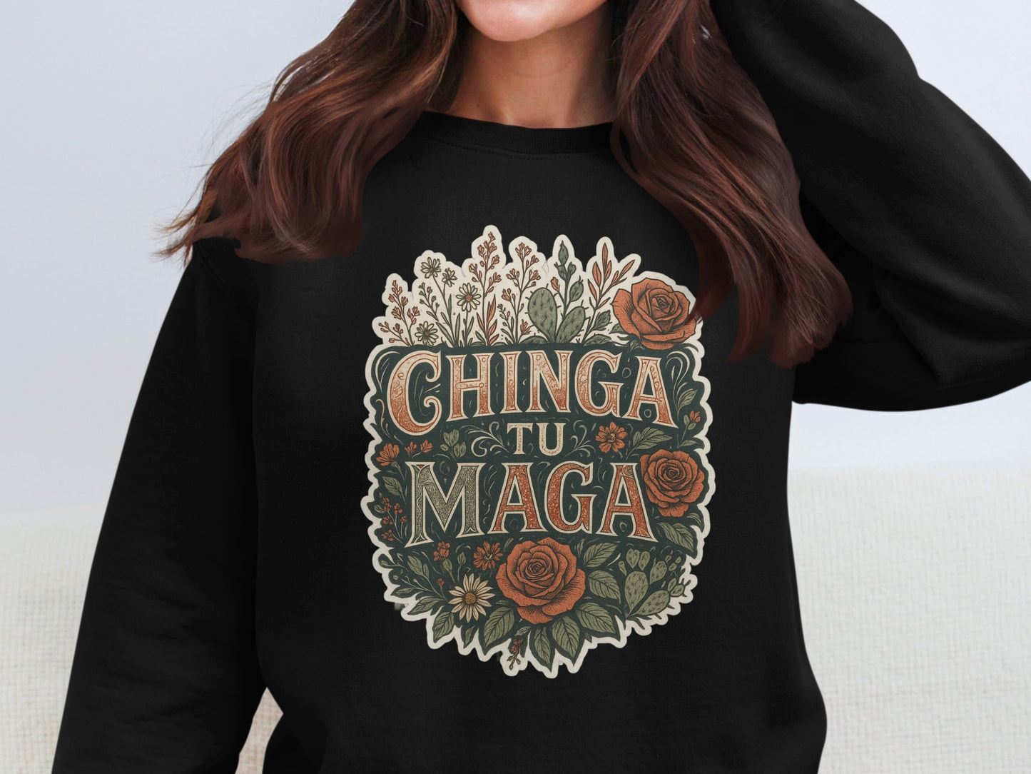 Chinga Tu Maga Graphic Art Floral Sweatshirt product type