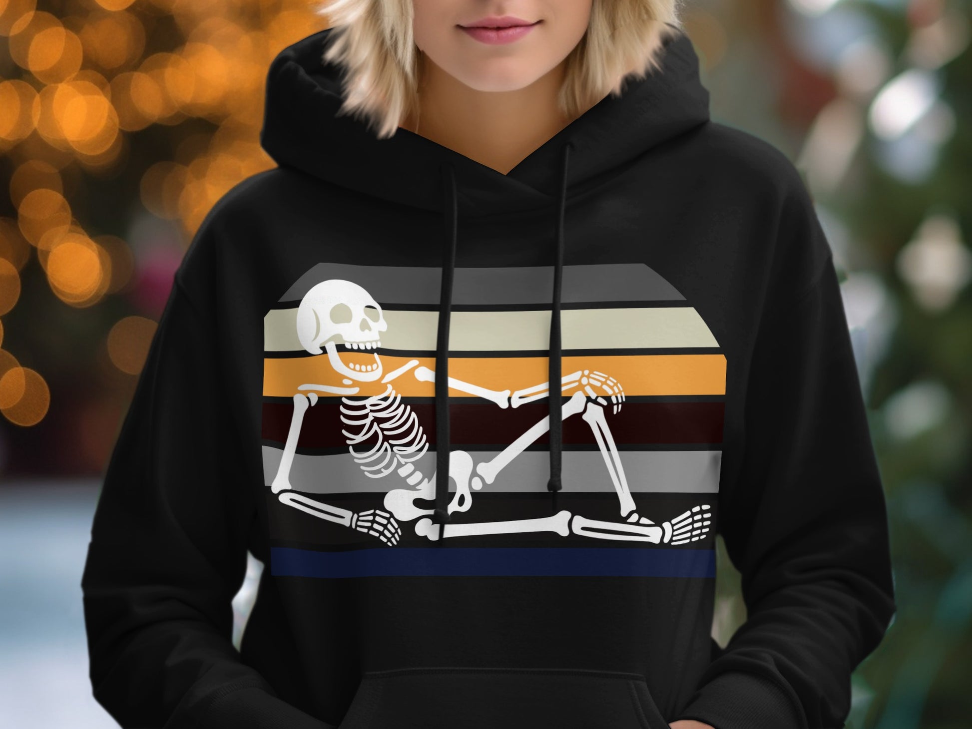 Retro Striped Skeleton Print Hoodie for Halloween product