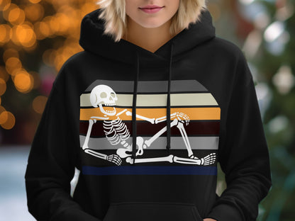 Retro Striped Skeleton Print Hoodie for Halloween product