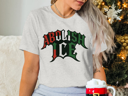 Abolish ICE T-Shirt in Festive Christmas Design