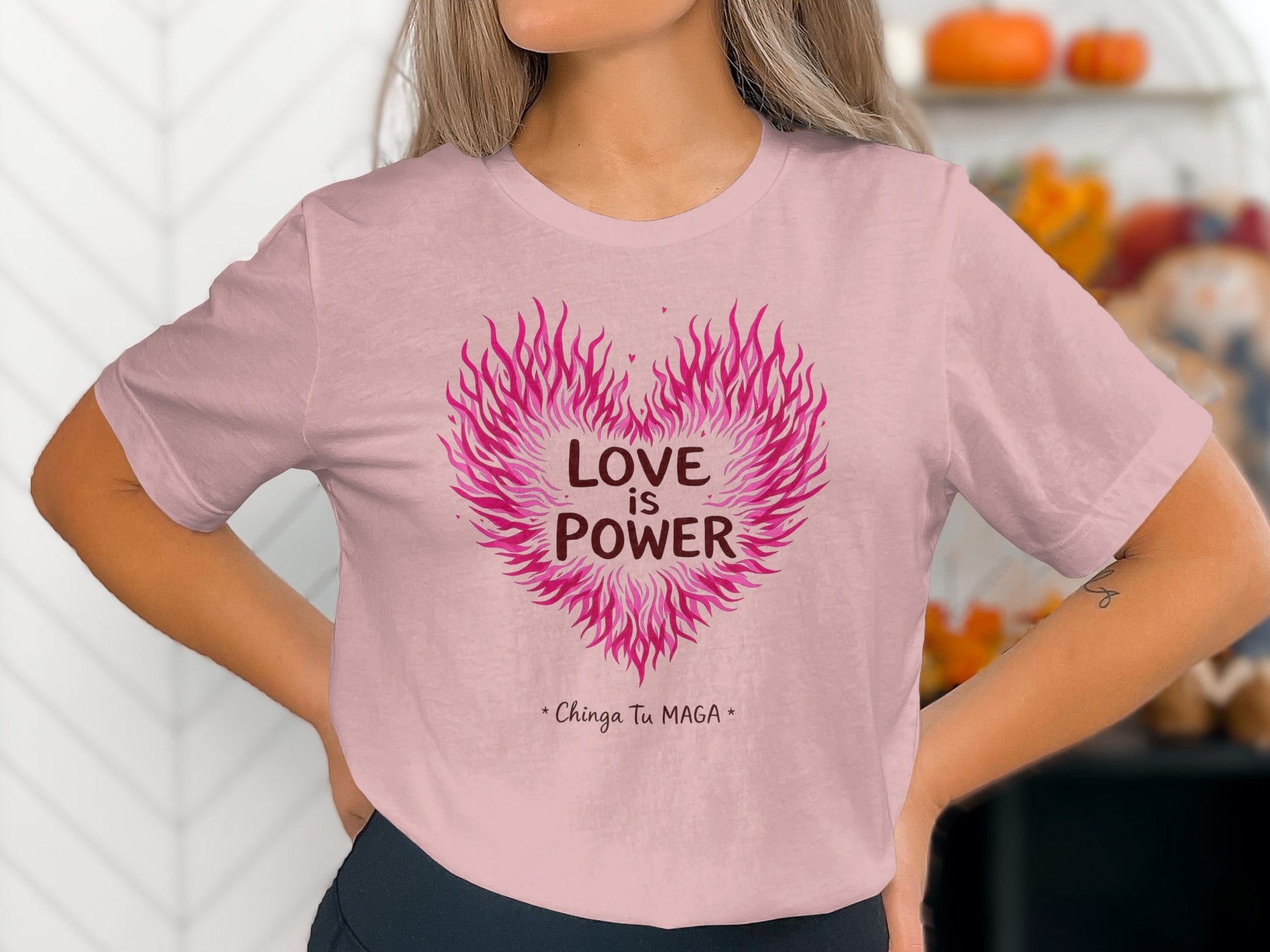 Love is Power Pink Heart Graphic T-shirt