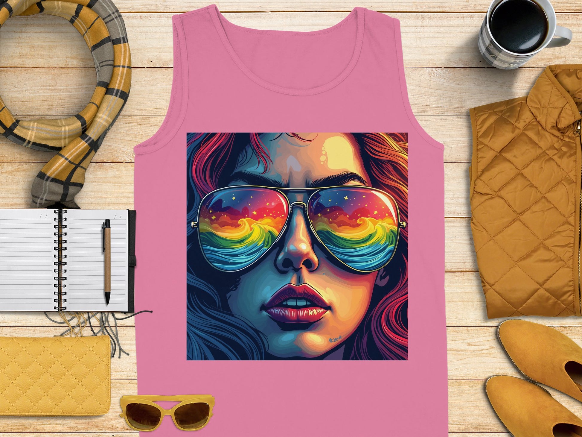Vibrant Rainbow Sunglasses Reflection Artwork Tank product type