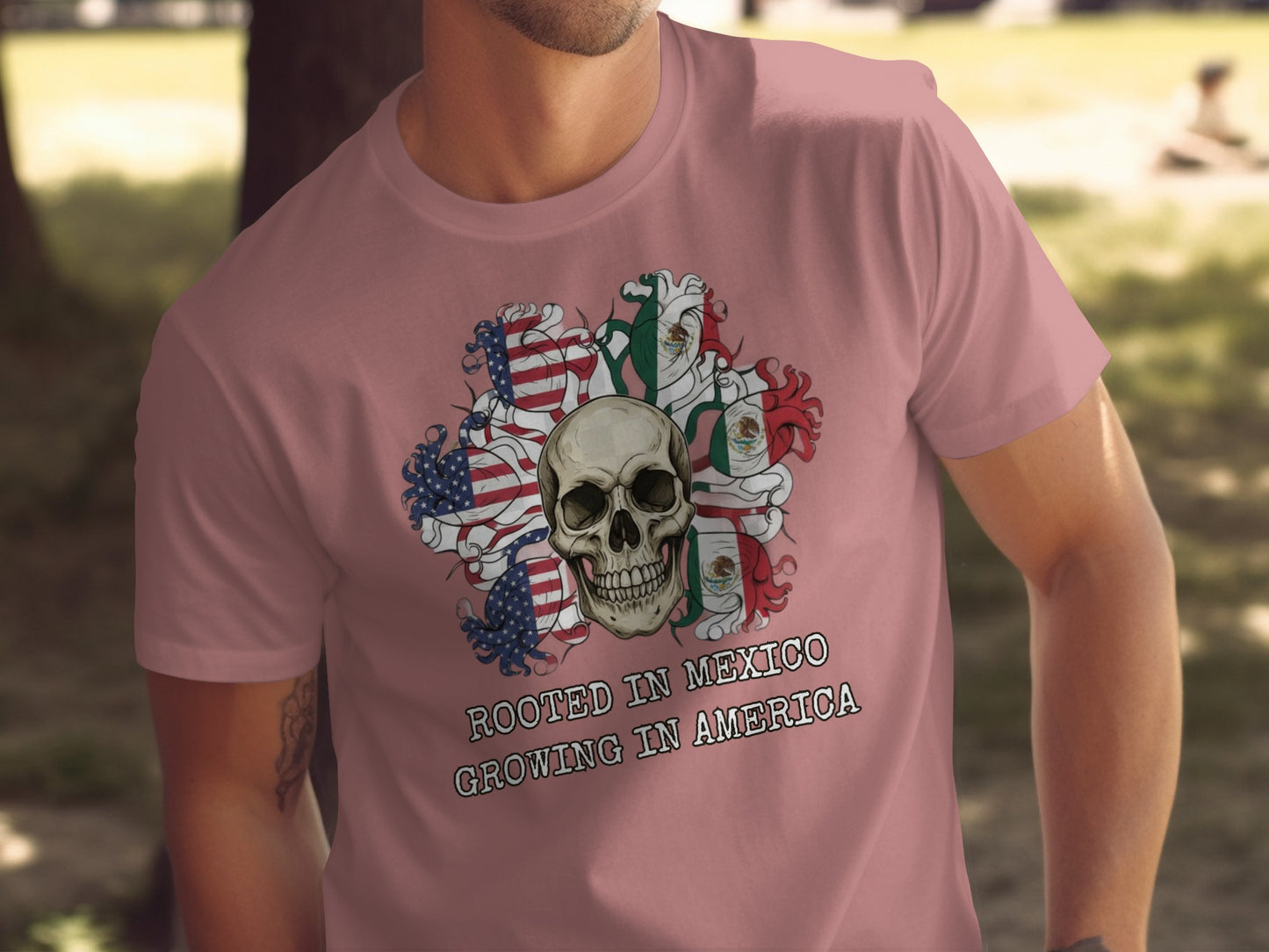 Rooted in Mexico Growing in America Skull T-Shirt