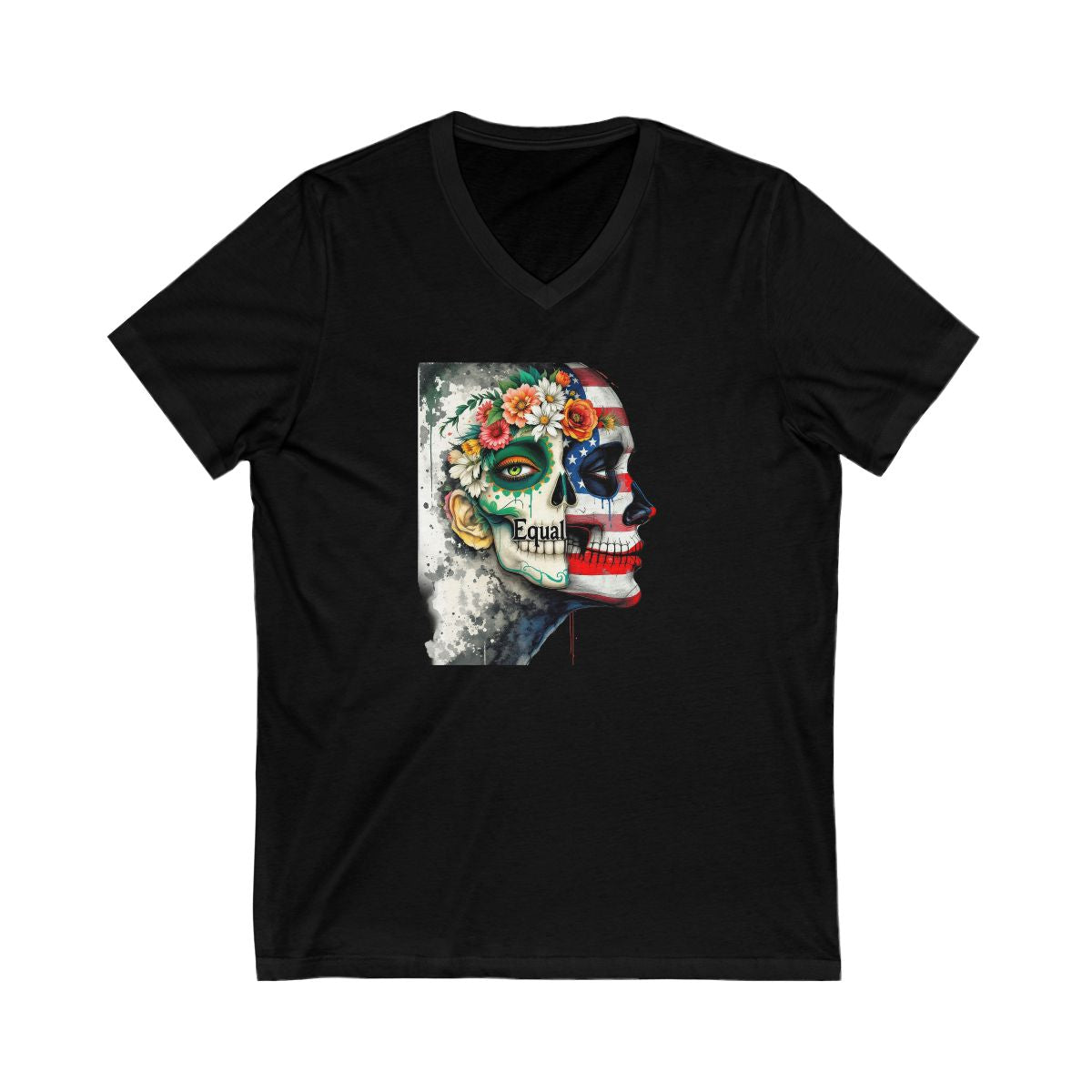 Colorful Equal Rights Skull Face Print V-Neck Product