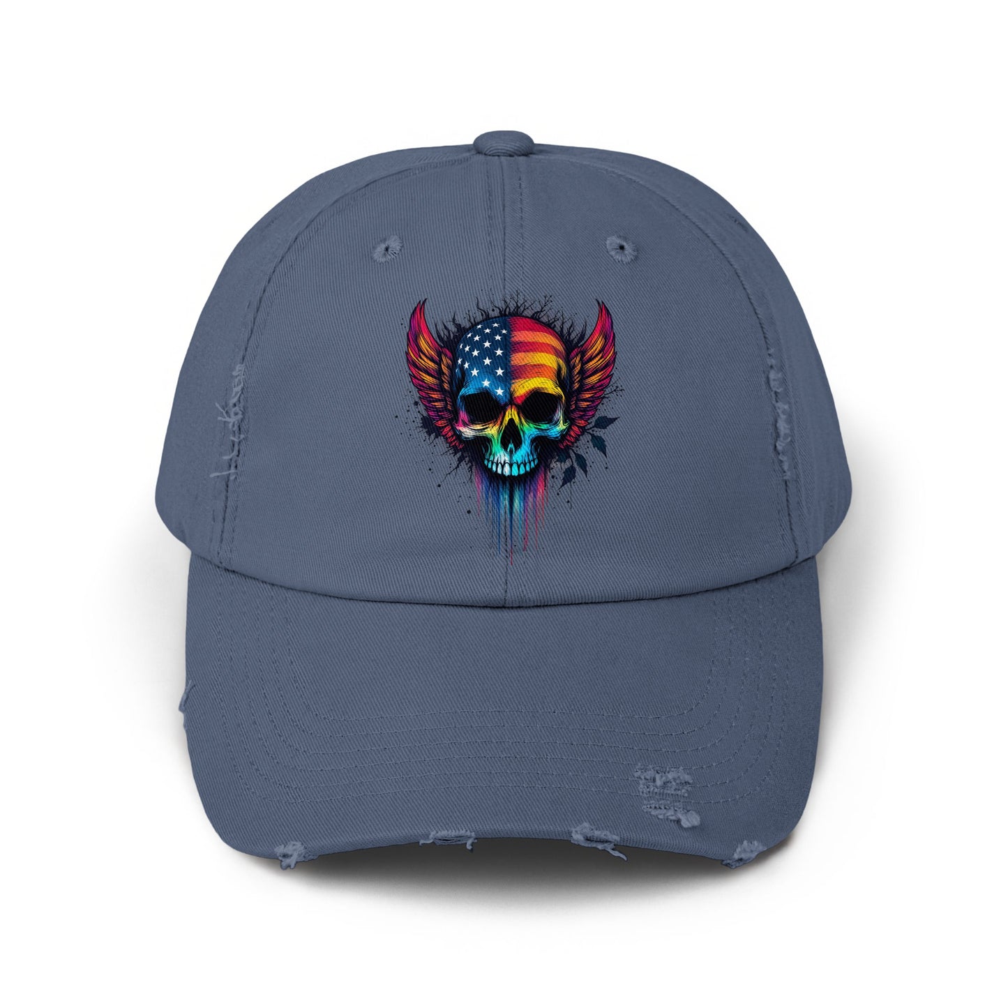 Distressed Cap with Colorful Skull Design cap