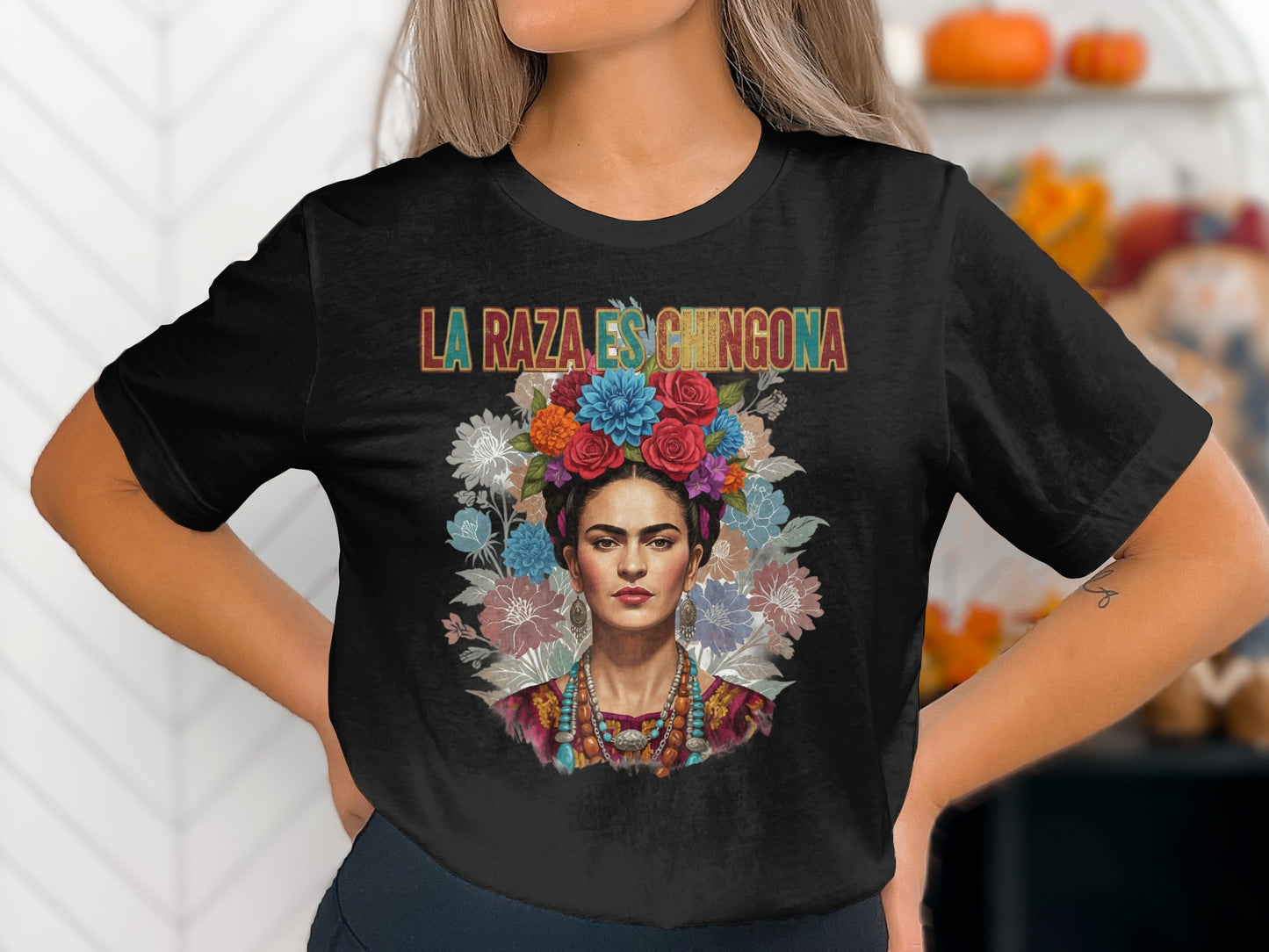La Raza Es Chingona Floral T-Shirt with Artful Design