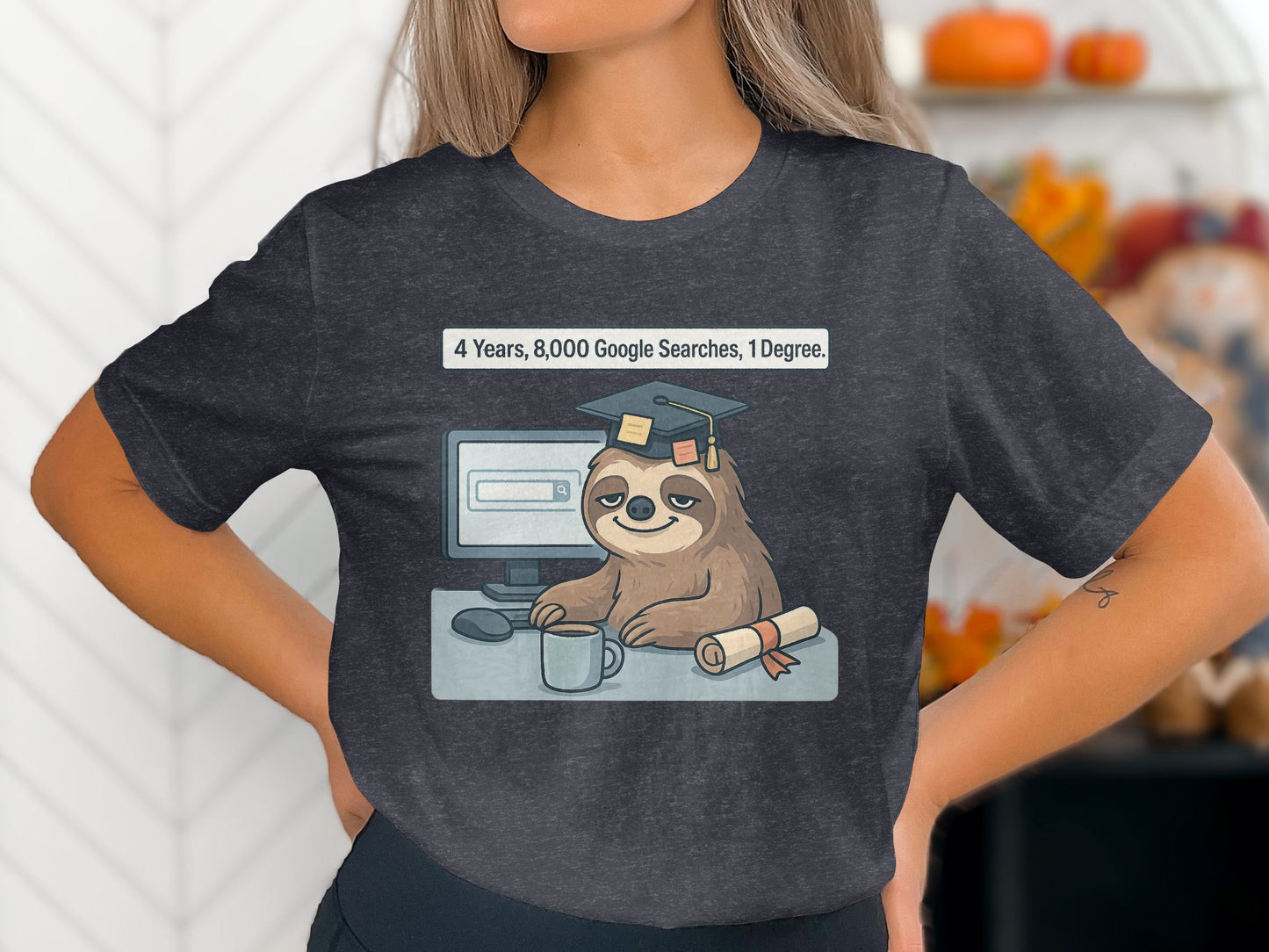 Funny Graduated Sloth Shirt with Computer product type