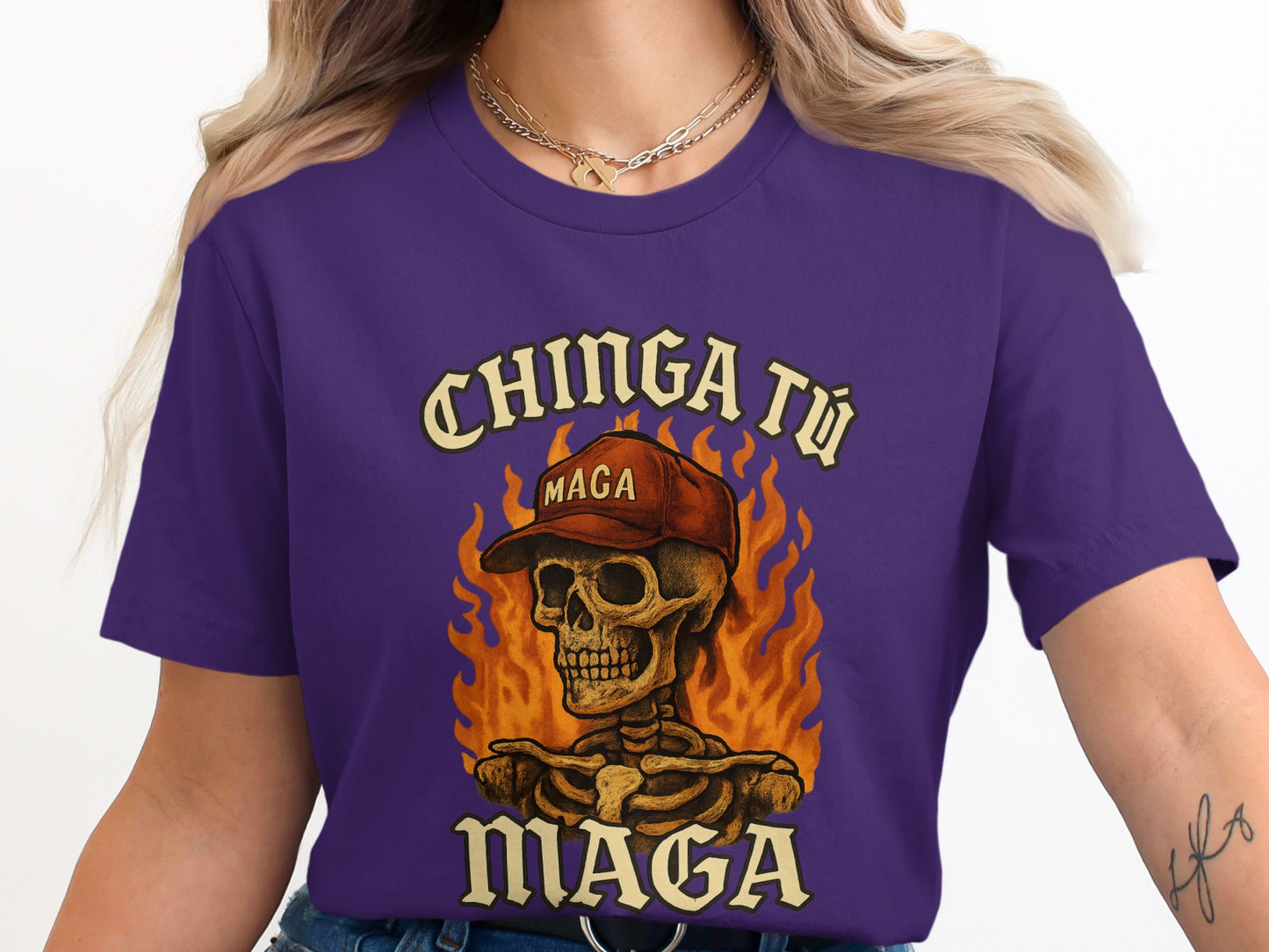 Chinga Tu MAGA Skull Flame Graphic Shirt product