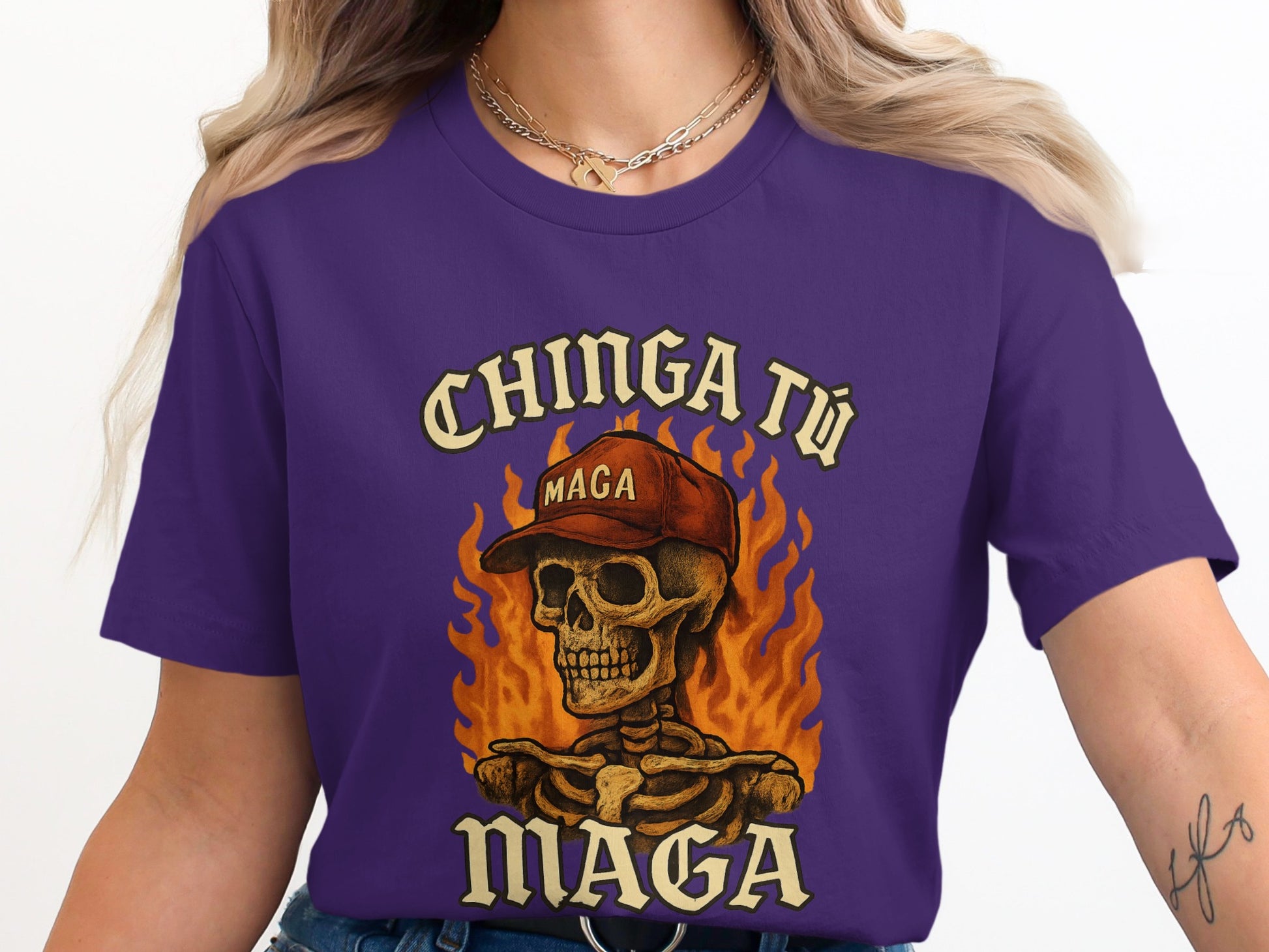 Chinga Tu MAGA Skull Flame Graphic Shirt product