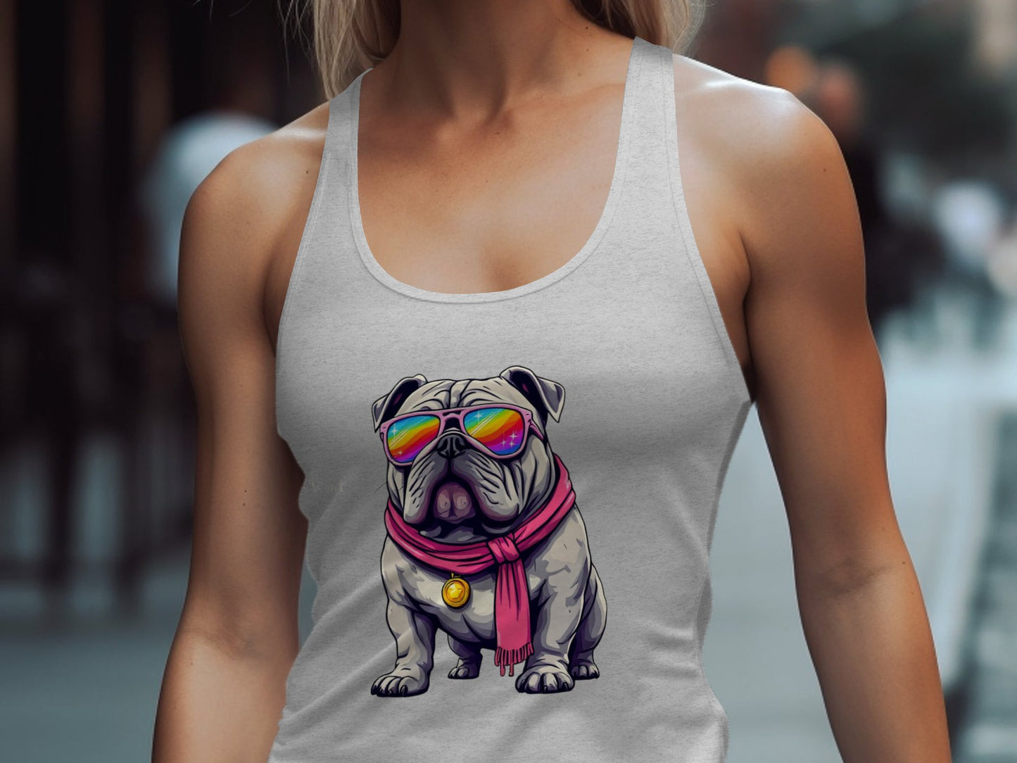 Cool Bulldog With Glasses and Scarf Tank Top product