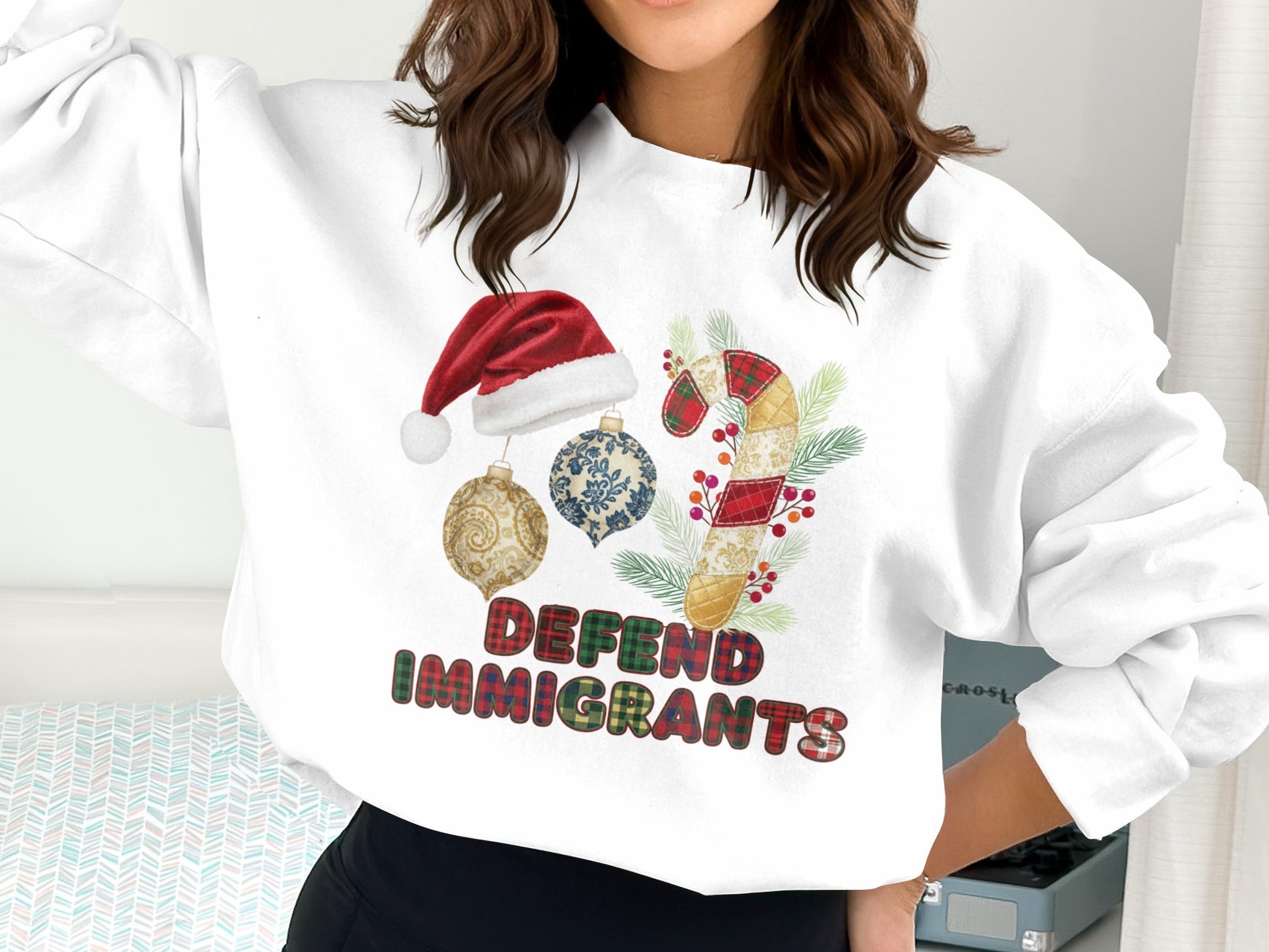 Defend Immigrants Christmas Sweatshirt for Advocates