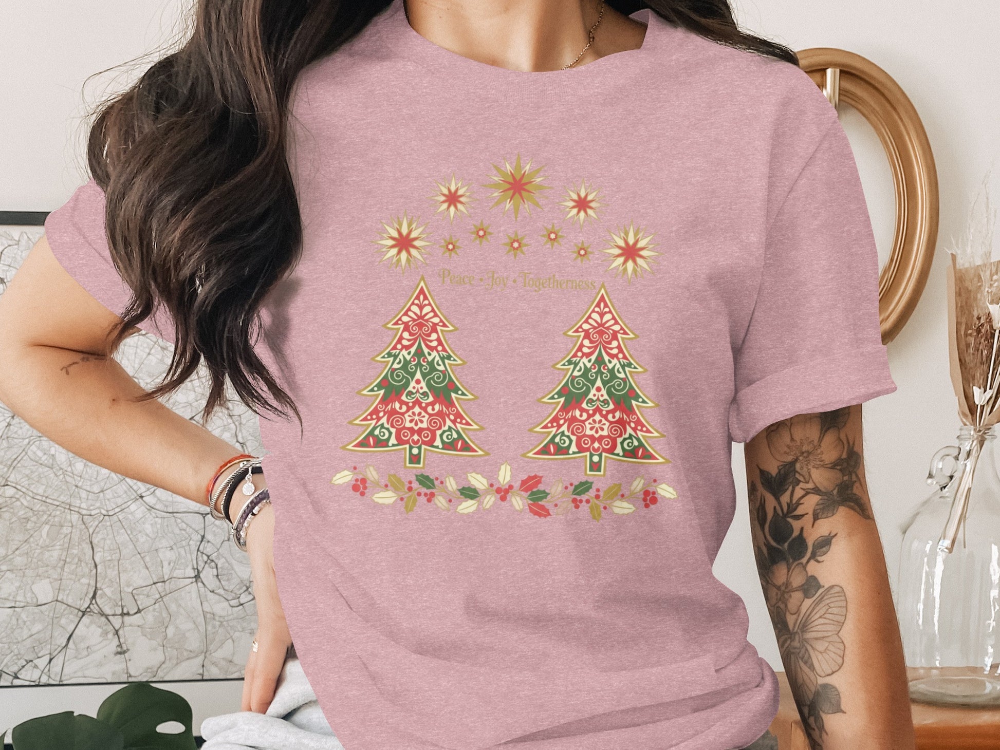 Festive Christmas Tree Tee with Star Accents Shirt