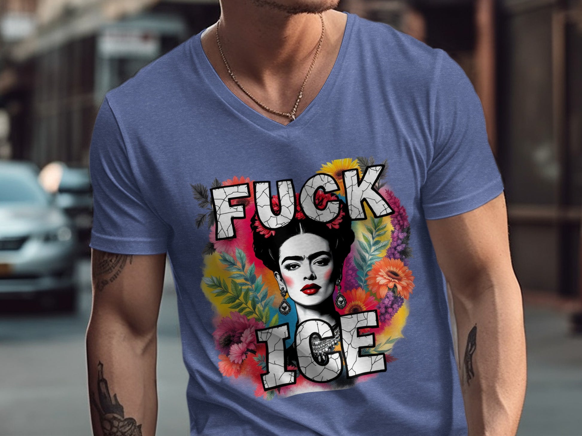 Fuck ICE V-Neck T-Shirt with Bold Statement Design