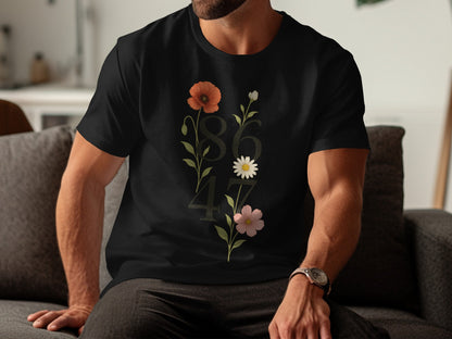 Floral Number Graphic Design Black T shirt Product type