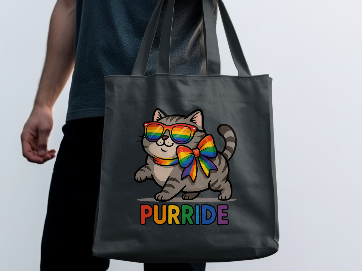 Cute Cat with Rainbow Theme Design Tote Bag product type