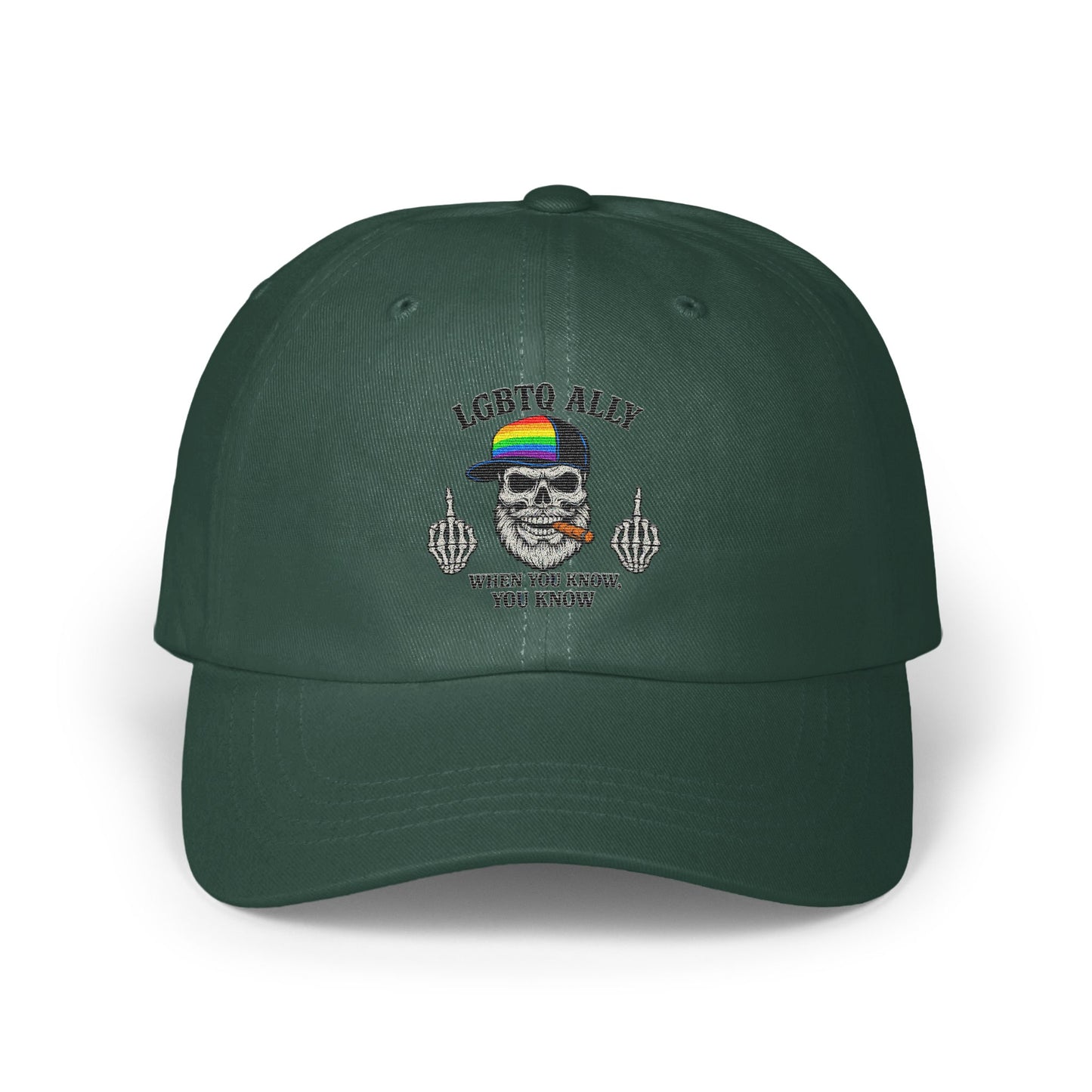LGBTQ Ally Skull Design Embroidered Dark Green Hat product