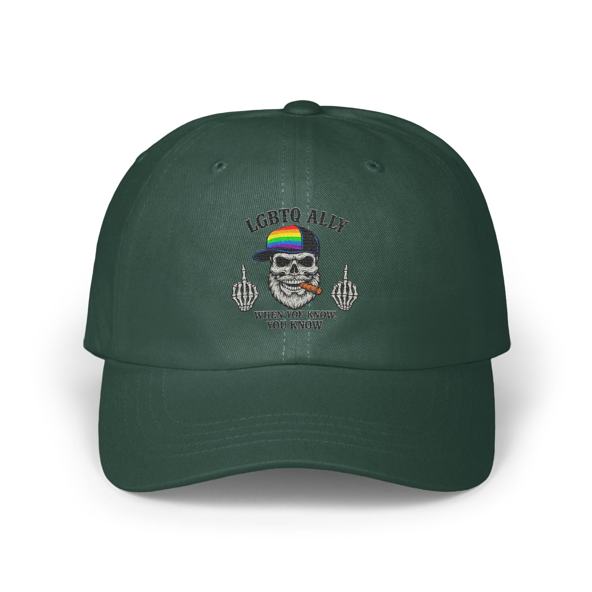 LGBTQ Ally Skull Design Embroidered Dark Green Hat product