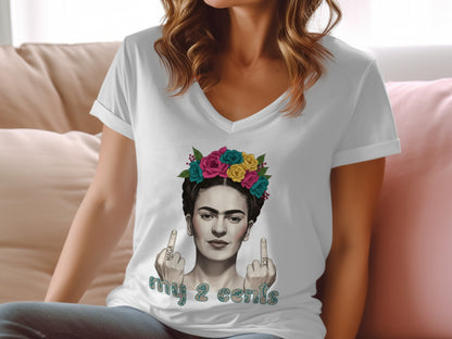 Vibrant Floral Frida Kahlo My 2 Cents Graphic Tee