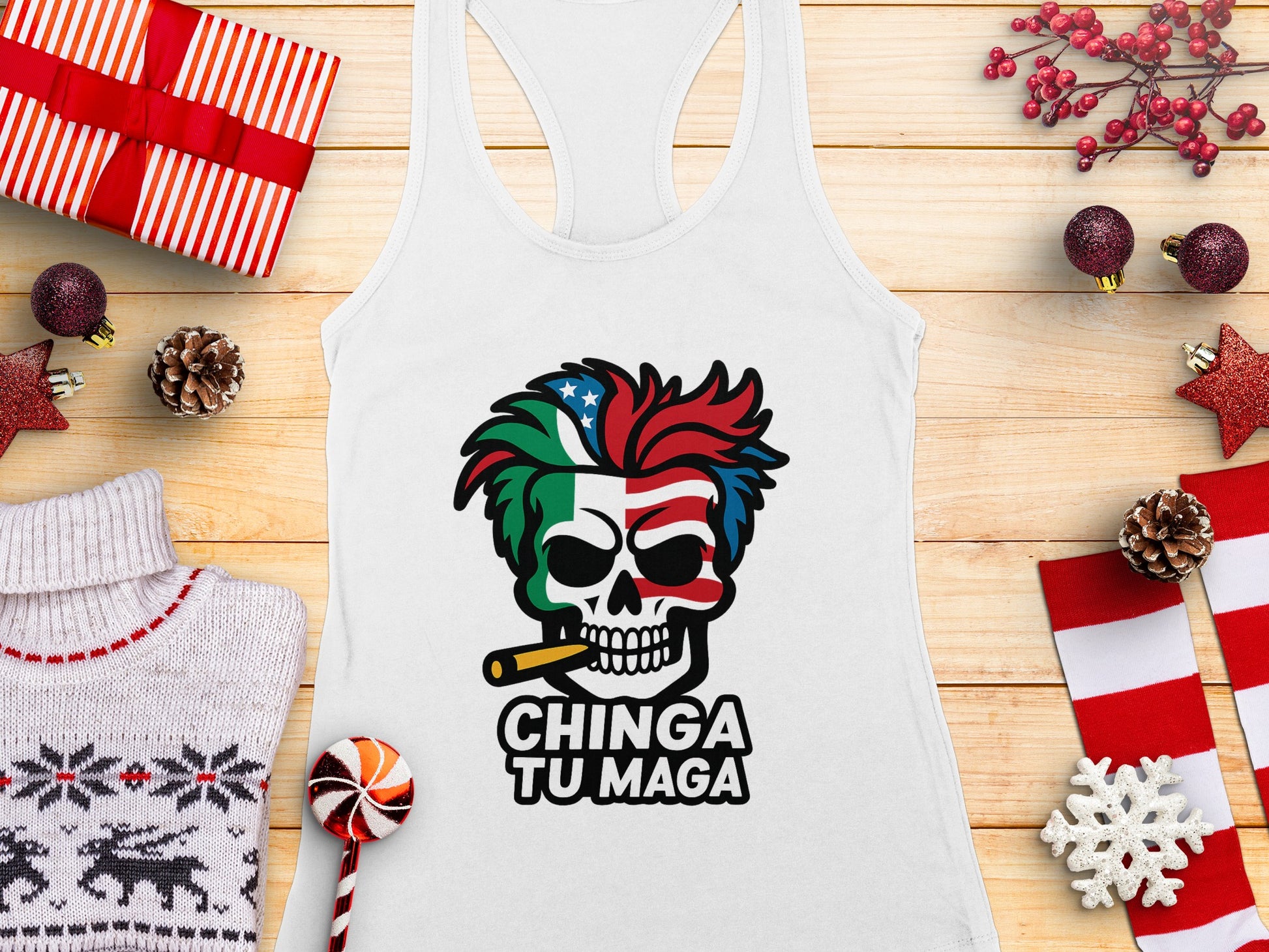 Chinga Tu Maga Graphic Skull Racerback Tank Top
