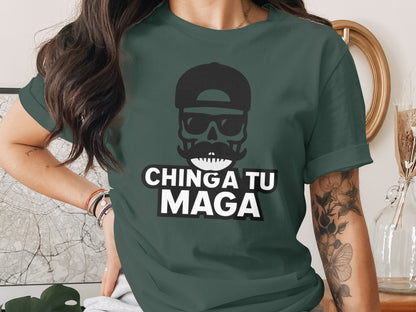 Chinga A Tu Maga Skull Graphic Short Sleeve Shirt